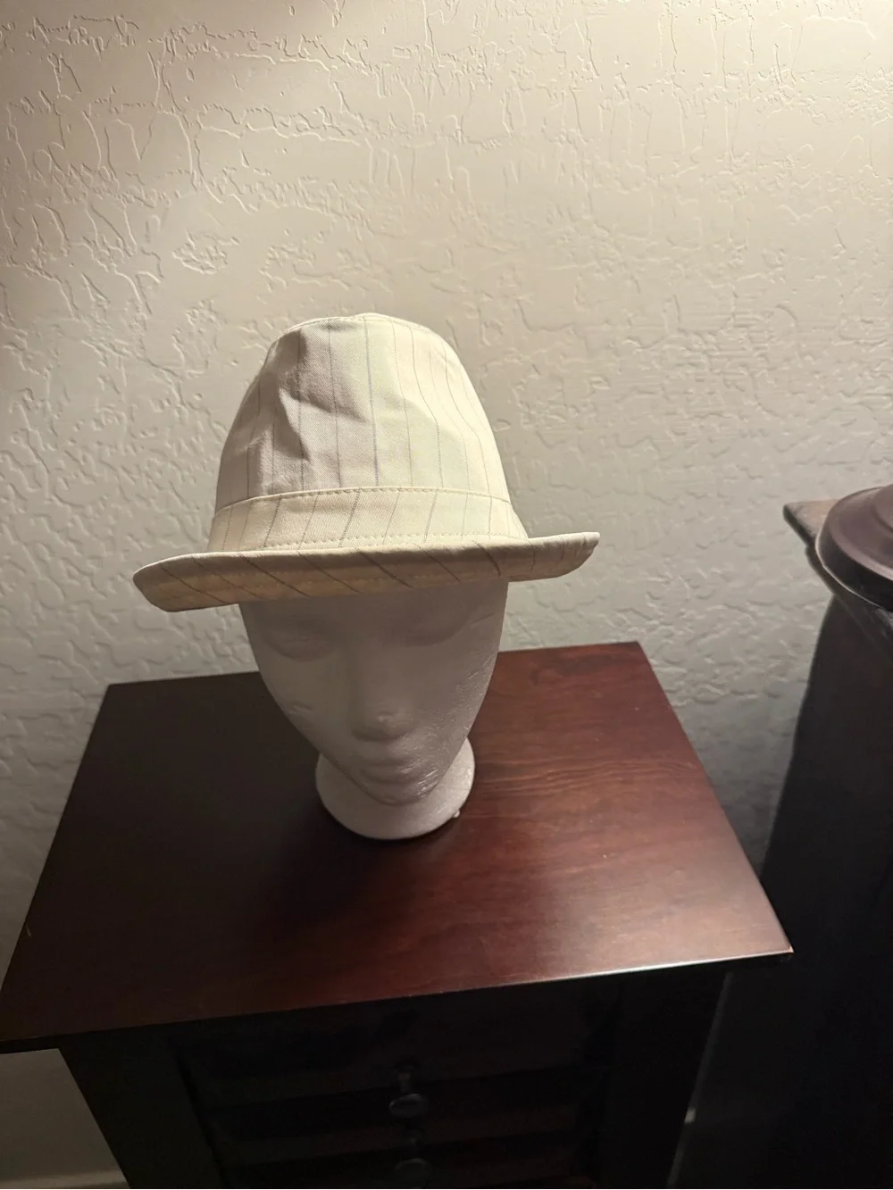 Cream Pinstriped Fedora Hat
